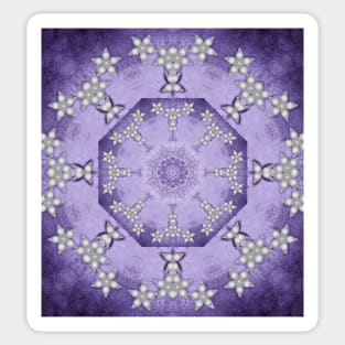 Silver flowers on deep purple textured mandala Sticker